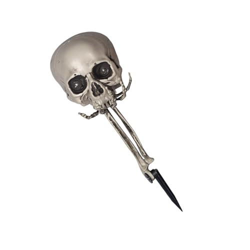 Lodoot Klangaktivierter, realistischer Skelettpfahl mit leuchtenden Augen, Halloween-Schädelkopf, Outdoor-Dekoration, Hof-Party-Zubehör, Kunststoff von Lodoot