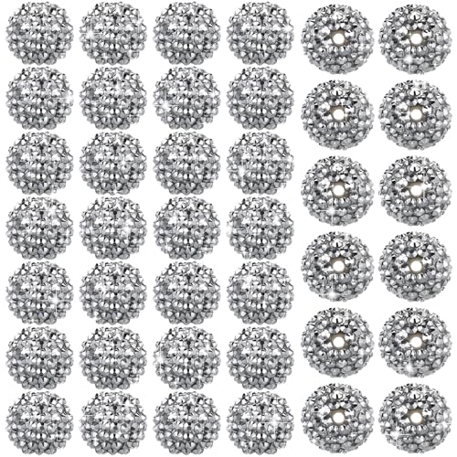 Loetere 40 Stück 20 mm Strass-Perlen, runde Discokugel-Perlen, Großpackung, klobige Kaugummi-Perlen, Charms für DIY-Stifte, Schmuckbedarf, Basteln, europäischer Stil, Armbänder, Weihnachten (Silber) von Loetere