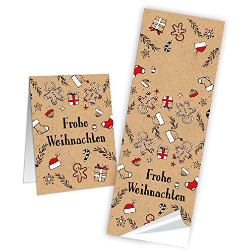 10 lange Weihnachtsaufkleber LEBKUCHENMANN Kraftpapier rot schwarz beige weiß Aufkleber Weihnachten 5 x 14,8 cm kleine Geschenkaufkleber Verpackung Geschenke weihnachtlich Papiertüte zukleben von Logbuch-Verlag