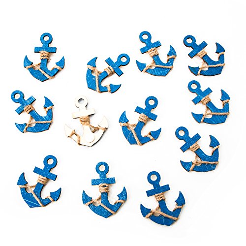 Logbuch-Verlag 12 kleine Anker Holzanker selbstklebend blau weiß 6 cm Mini Schiffsanker Maritime Deko Bastelbedarf von Logbuch-Verlag