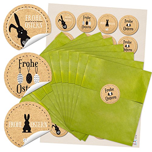 Logbuch-Verlag 24 kleine grüne Papiertüten mit Ostersticker FROHE OSTERN - Ostertüte 13 x 18 cm - Mini Verpackung Ostergeschenk von Logbuch-Verlag