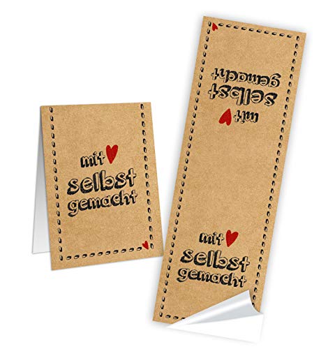 Logbuch-Verlag 10 Aufkleber MIT LIEBE SELBSTGEMACHT in Kraftpapier-Optik braun rot - Geschenkaufkleber für DIY Geschenke von Logbuch-Verlag