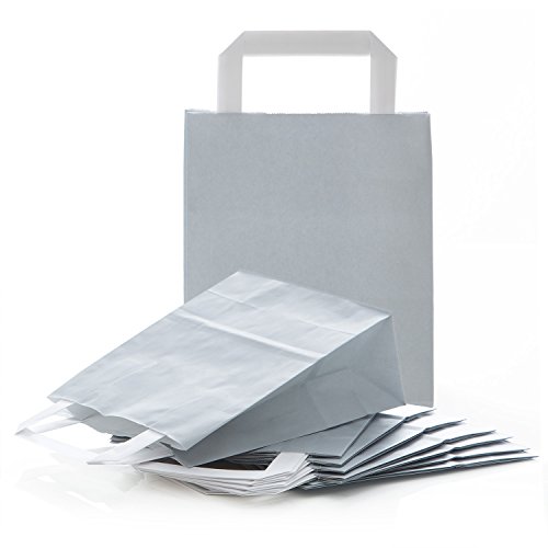 Logbuch-Verlag 10 Geschenktaschen grau silber mit Henkel weiß - Papiertüten zum Befüllen Geschenk Kunden Mitarbeiter Verpackung 18 x 8 x 22 cm von Logbuch-Verlag