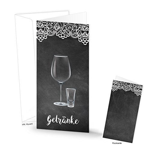 Logbuch-Verlag 10 Getränkekarten schwarz weiß edel zum Beschriften & Bedrucken - GETRÄNKE Karte Klappkarte als Tischdeko für Hochzeit Fest Event Bar von Logbuch-Verlag