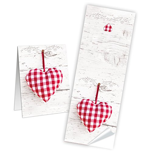 Logbuch-Verlag 10 Herz Aufkleber rot weiß kariert Banderole Sticker selbstklebend für Verpackungen Hochzeit Geburtstag 5 x 14,8 cm von Logbuch-Verlag