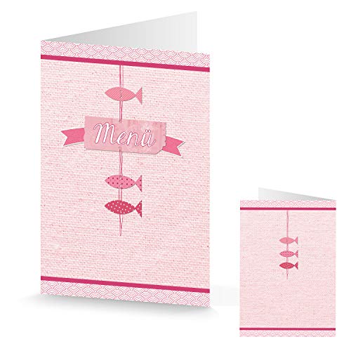 Logbuch-Verlag 10 Menükarten rosa Fische maritim DIN A5 Speisekarte zum Bedrucken Beschriften - maritim pink rosé - Taufe Kommunion von Logbuch-Verlag