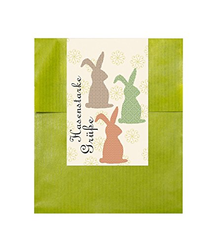 Logbuch-Verlag 10 flache Papiertüten grün 9,5 x 14,8 cm mit Ostersticker Hasenstarke Ostergrüße Osterhase Verpackung für eine Kleinigkeit als Geschenk von Logbuch-Verlag