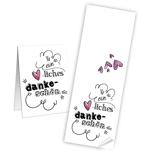 Logbuch-Verlag 10 große Aufkleber Geschenkaufkleber lang EIN HERZLICHES DANKESCHÖN 7 x 21 cm weiß rosa Danke Sticker Banderole von Logbuch-Verlag