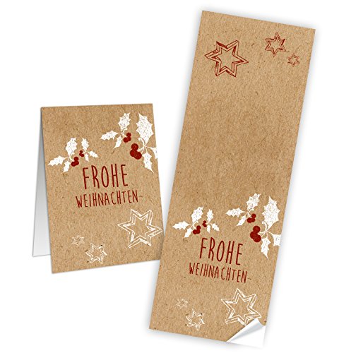 Logbuch-Verlag 10 große Frohe Weihnachten Aufkleber in Kraftpapier-Optik braun rot Mistelzweig - lange Weihnachtsaufkleber 7,2 x 21 cm von Logbuch-Verlag