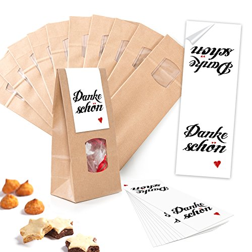 Logbuch-Verlag 10 kleine Dankeschön Tüten Dankesgeschenk Verpackung zum Befüllen braun schwarz weiß Papiertüten mit Sichtfenster 10,5 x 6,5 x 29 cm von Logbuch-Verlag