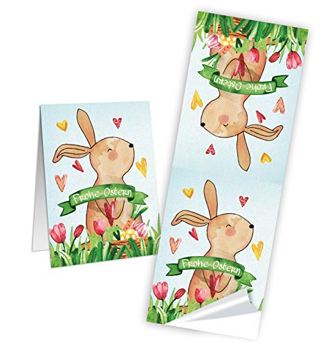 Logbuch-Verlag 100 Frohe Ostern Aufkleber Osterhase 5 x 14,8 cm selbstklebende Banderolen Etiketten für die Osterverpackung von Logbuch-Verlag