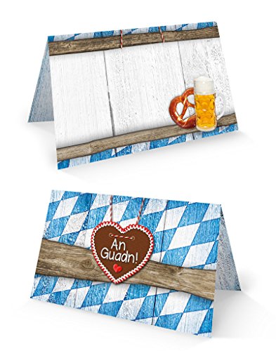 Logbuch-Verlag 100 bayerische Tischkarten blau weiß Hochzeit Geburtstag Oktoberfest Bayern Deko Namensschild Platzkarten Rautenmuster von Logbuch-Verlag