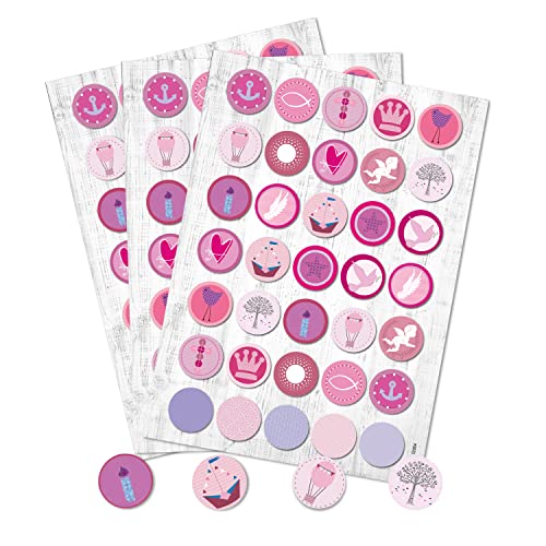 Logbuch-Verlag 105 runde rosa pink Aufkleber Sticker Fische Anker Krone Taufe Geburtstag Herz Basteln Mädchen Kommunion von Logbuch-Verlag