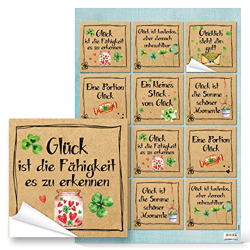 Logbuch-Verlag 12 Sprüche Aufkleber Glück Geburtstag Silvester Neujahr Geschenkaufkleber Deko Sticker Glückwünsche 6 x 6 cm von Logbuch-Verlag