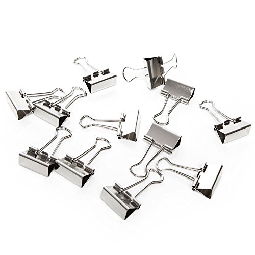 Logbuch-Verlag 12 kräftige Metall Klammern Foldback Clips Büroklammer silber 25 mm Verschluss Geschenkklammer Verpackung von Logbuch-Verlag