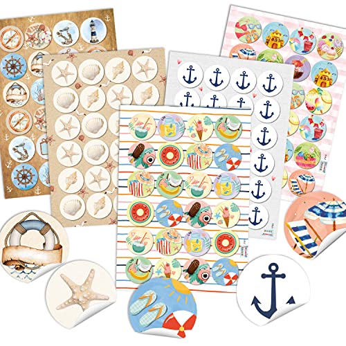 Logbuch-Verlag 120 Aufkleber bunte Sticker Set maritim Sommer Urlaub Reise Verzierung für Fotoalbum & Reisetagebuch Ø 4 cm von Logbuch-Verlag