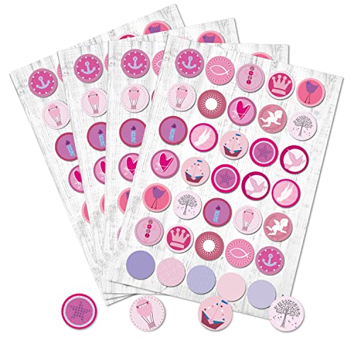 Logbuch-Verlag 140 runde rosa pink Aufkleber Sticker Fische Anker Krone Taufe Geburtstag Herz Basteln Mädchen Kommunion basteln Geschenk von Logbuch-Verlag