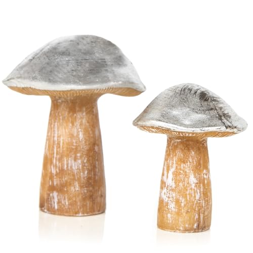 Logbuch-Verlag 2 Holz Pilz Figuren Natur Silber herbstliche Deko Weihnachten draußen und drinnen Holzfiguren Set Herbst 12-15,5 cm von Logbuch-Verlag