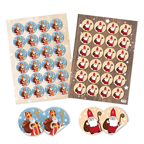 Logbuch-Verlag 2 x 24 Aufkleber Heiliger Nikolaus rot weiß blau - Weihnachtssticker Nikolausgeschenk Nikolaussackerl Verzierung Verpackung Ø 4 cm von Logbuch-Verlag