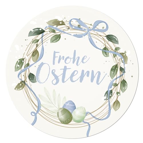 Logbuch-Verlag 200 Frohe Ostern Sticker Osteraufkleber auf Rolle 4 cm pastell hellblau rund 4 cm Osteretiketten selbstklebend von Logbuch-Verlag