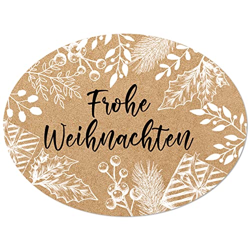 Logbuch-Verlag 200 Frohe Weihnachten Weihnachtsaufkleber auf Rolle oval Kraftpapier-Optik - Aufkleber selbstklebend Firma Kunden Geschenke 6 x 4,5 cm von Logbuch-Verlag