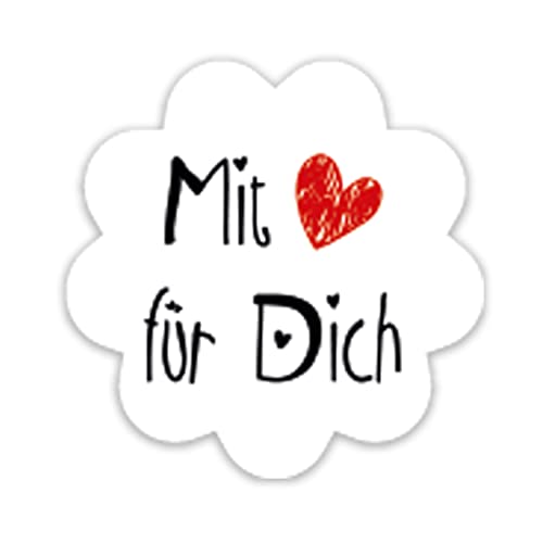 Logbuch-Verlag 200 Etiketten Mit Liebe für Dich Blume Herz Aufkleber Sticker für Gastgeschenke 5 cm schwarz-weiß-rot Feste Verpackung von Logbuch-Verlag