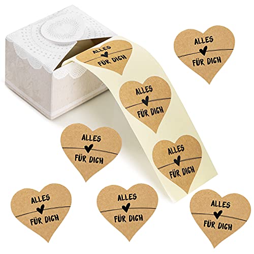 Logbuch-Verlag 200 Herzen Aufkleber auf Rolle Alles Liebe für Dich Geburtstag Etiketten Kraftpapier schwarz 5 cm Weihnachten von Logbuch-Verlag