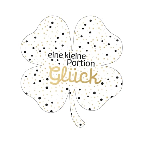 Logbuch-Verlag 200 Kleeblatt Aufkleber Eine Portion Glück weiß gold schwarz Glücksbringer Sticker auf Rolle Geschenkaufkleber 5 cm von Logbuch-Verlag