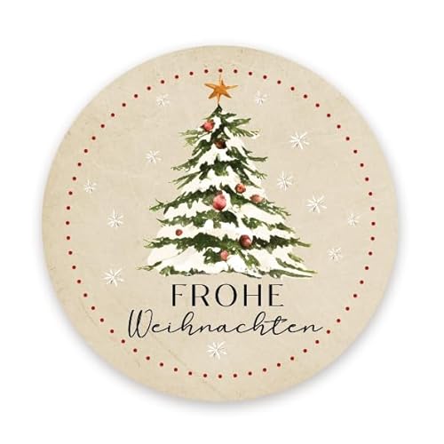 Logbuch-Verlag 200 Weihnachtssticker Frohe Weihnachten Aufkleber auf Rolle rund beige schlicht 4 cm Weihnachtsetiketten von Logbuch-Verlag