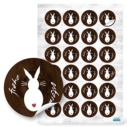 Logbuch-Verlag 24 Frohe Ostern Text Aufkleber rund 4 cm braun weiß rot Osterhase Hase Sticker von Logbuch-Verlag