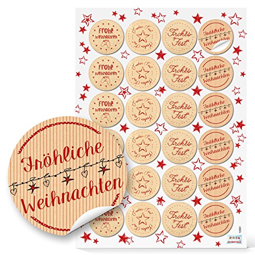 Logbuch-Verlag 24 Weihnachtsaufkleber rot naturfarben mit Frohe Weihnachten Text 2024 selbstklebend von Logbuch-Verlag