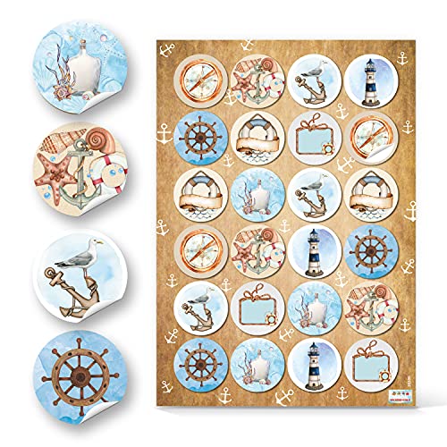 Logbuch-Verlag 24 Kinder Sticker Anker Leuchtturm Meer basteln Aufkleber Pirat Kompass maritim 4 cm Geburtstag von Logbuch-Verlag