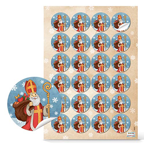 Logbuch-Verlag 24 selbstklebende Aufkleber NIKOLAUS rund 4 cm Nikolausaufkleber Geschenk Verpackung Weihnachtsmann für Kinder von Logbuch-Verlag