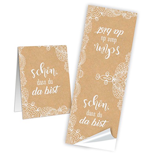 Logbuch-Verlag 25 Aufkleber Schön DASS Du da bist beige weiß Tischkarte Hochzeit Geburtstag Gastgeschenk 5 x 14,8 cm von Logbuch-Verlag