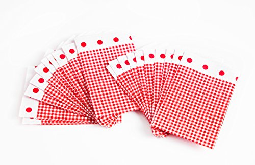 Logbuch-Verlag 25 Mini Papiertüten rot weiß kariert - kleine Papier Flachbeutel - flache Papierbeutel 7 x 9 + 2 cm Verpackung für Kleinigkeiten von Logbuch-Verlag