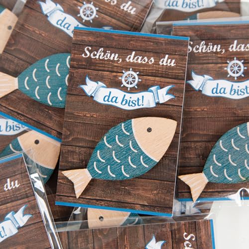 Logbuch-Verlag 25 Schön DASS du da bist Kommunion Gastgeschenke Fische mit Karte für Taufe Konfirmation Give-Aways für Gäste von Logbuch-Verlag