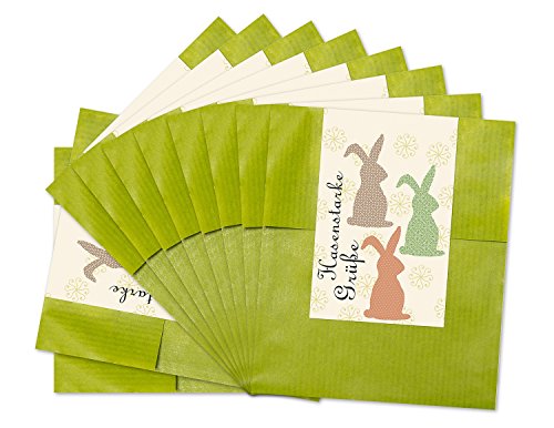 Logbuch-Verlag 25 flache Papiertüten Ostern grün 9,5 x 14,8 cm mit Ostersticker Hasenstarke Grüße Osterhase Verpackung flach von Logbuch-Verlag