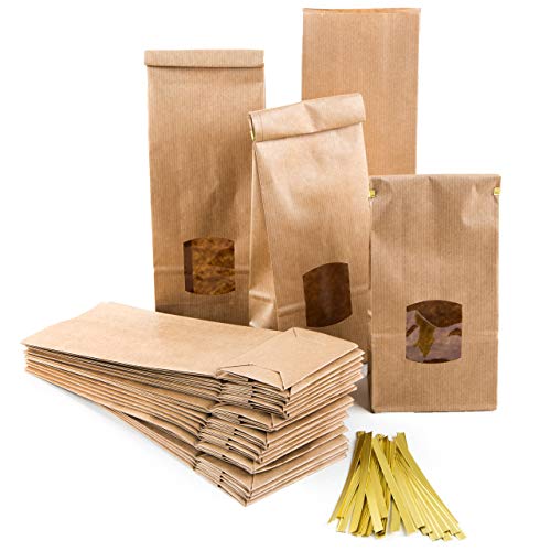 Logbuch-Verlag 25 große Blockbodenbeutel braun mit Fenster + Clips + Folieneinlage Papiertüten lebensmittelecht Papierbeutel m. Boden 10 x 6,5 x 27,5 cm Verpackung von Logbuch-Verlag