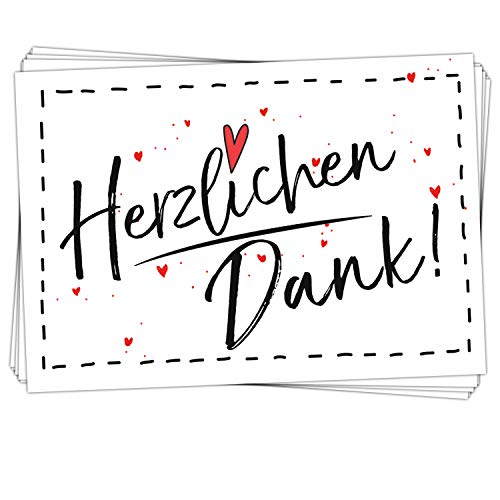 Logbuch-Verlag 25 kleine Herzlichen Dank Text schwarz weiß rot Aufkleber Sticker Etiketten 7 x 5 cm als Dankeschön mit Herz für Kunden Verpackungen von Logbuch-Verlag