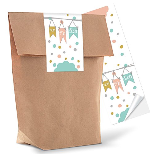 Logbuch-Verlag 25 kleine Geschenktüte Papiertüte Aufkleber Sticker NUR FÜR DICH shabby Verpackung Kindertüte Geburtstag Gäste Fest 14 x 22 x 5,6 cm von Logbuch-Verlag