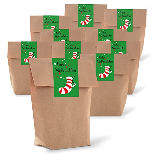 Logbuch-Verlag 25 weihnachtliche Papiertüten mit Boden 14 x 22 x 5,6 cm + Weihnachtssticker mit Nikolausstrumpf - Verpackung Nikolausgeschenk von Logbuch-Verlag