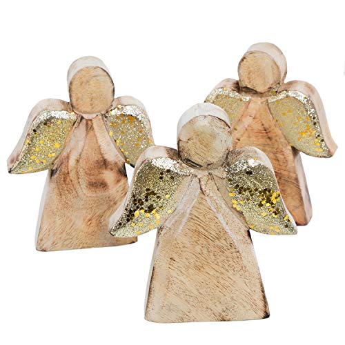 Logbuch-Verlag 3 Engel aus Holz Schutzengel Figur Weihnachten Dekoration Geschenk 15 cm gold von Logbuch-Verlag