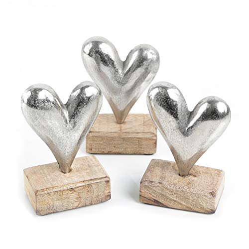 Logbuch-Verlag 3 Herzen Metall & Holz Metallherzen Symbol Geschenk Valentinstag Hochzeit Geburtstag Liebe Silber 13 cm von Logbuch-Verlag