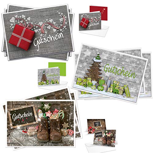 Logbuch-Verlag 9 Gutscheine Weihnachten leer blanko weihnachtliche Gutscheinkarten MIT KUVERTS Klappkarten Geschenkgutscheine SET von Logbuch-Verlag