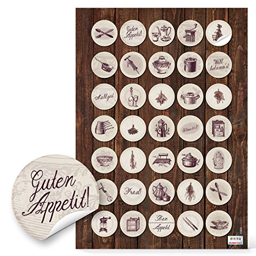 Logbuch-Verlag 35 kleine Sticker Küche Essen antik alt vintage Kochen rund 3,2 cm für eigenes Kochbuch von Logbuch-Verlag