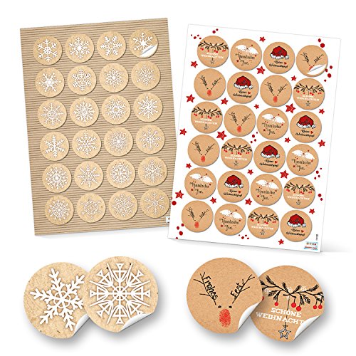 Logbuch-Verlag 2x 48 Weihnachtsaufkleber beige weiß rot - Frohe Weihnachten + Schneeflocken Aufkleber Ø 4 cm Geschenkaufkleber weihnachtlich von Logbuch-Verlag