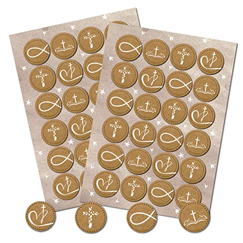 Logbuch-Verlag 48 christliche religiöse Symbole Sticker Fisch Kreuz Herz Deko Aufkleber Taufe Kommunion Feste rund 4 cm von Logbuch-Verlag