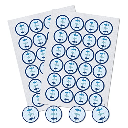 Logbuch-Verlag 48 Fischaufkleber Sticker Fische Konfirmation Deko Kommunion rund 4 cm blau weiß maritim von Logbuch-Verlag
