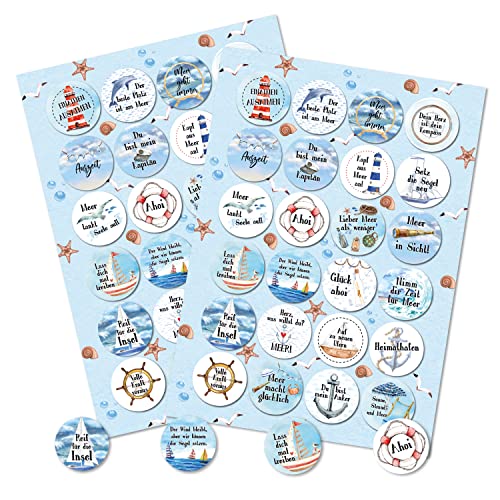 Logbuch-Verlag 48 liebevolle Sprüche Sticker blau Liebe Freundschaft positiv Geburtstag Segelboot Meer blau weiß rund 4 cm von Logbuch-Verlag