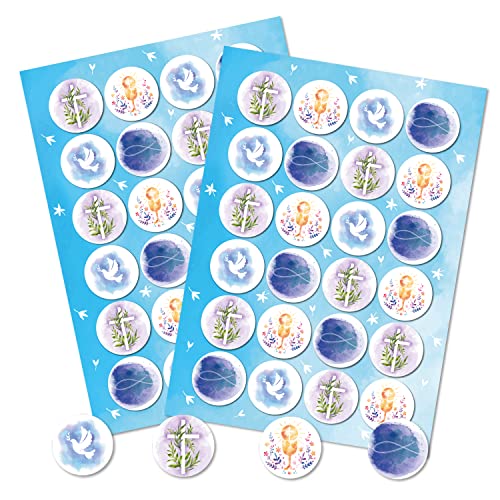 Logbuch-Verlag 48 Sticker mit christlichen Motiven 4 cm - Fisch Kreuz Taube Kelch - Symbolaufkleber Geschenkaufkleber Glaube Kommunion Taufe von Logbuch-Verlag